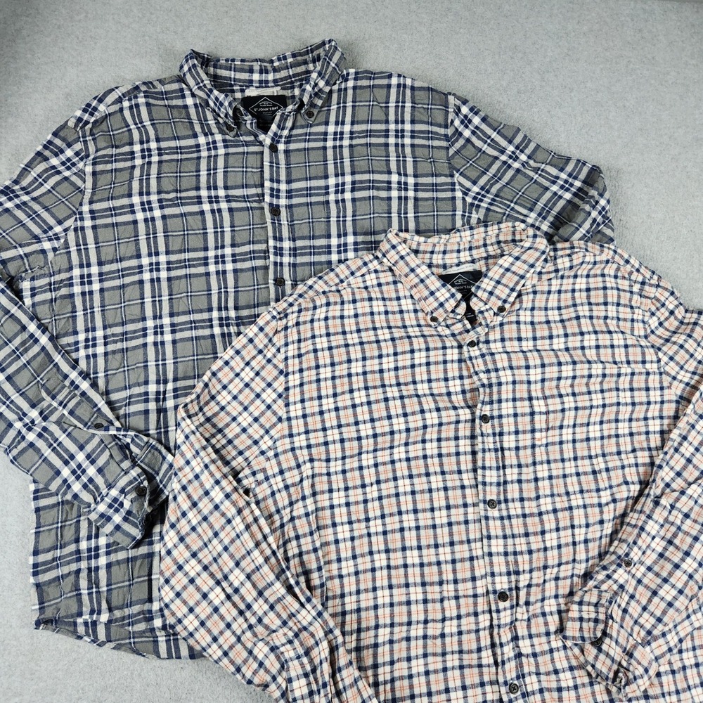 St John's Bay Flannel Shirt Mens 2XL Multicolor Plaid Classic Button Up Lot of 2
